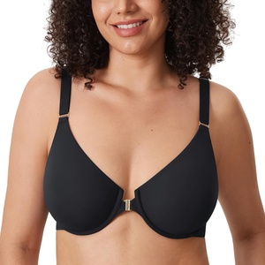 image:imageDELIMIRA Womens Inbarely Plus Front Closure Bras Racerback No Padding Full Coverage Plus Size Underwire BraBlack
