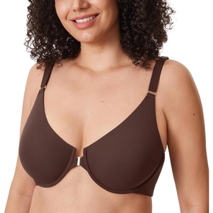 image:imageDELIMIRA Womens Inbarely Plus Front Closure Bras Racerback No Padding Full Coverage Plus Size Underwire BraHazelnut