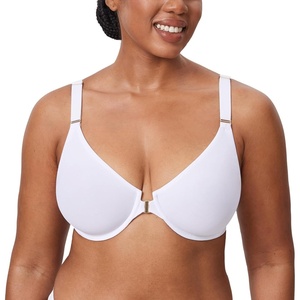 image:imageDELIMIRA Womens Inbarely Plus Front Closure Bras Racerback No Padding Full Coverage Plus Size Underwire BraWhite