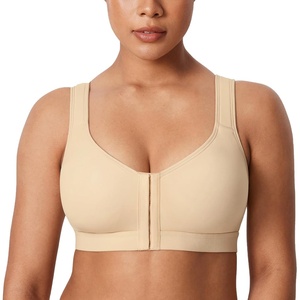 image:imageDELIMIRA Womens Inbarely Plus Posture Bras Front Closure Lightly Padded Plus Size Wireless Full Coverage BraLight Oatmeal