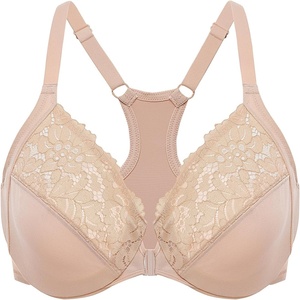 image:imageDELIMIRA Womens Racerback Front Closure Bras Lace Plus Size Full Coverage Underwire Unlined Support BraBeige
