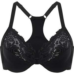 image:imageDELIMIRA Womens Racerback Front Closure Bras Lace Plus Size Full Coverage Underwire Unlined Support BraBlack