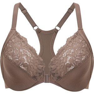 image:imageDELIMIRA Womens Racerback Front Closure Bras Lace Plus Size Full Coverage Underwire Unlined Support BraBrown Purple
