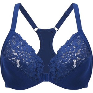 image:imageDELIMIRA Womens Racerback Front Closure Bras Lace Plus Size Full Coverage Underwire Unlined Support BraNightfall Blue