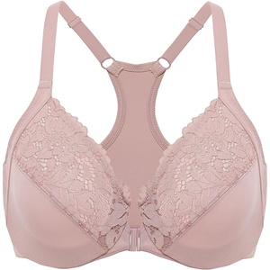 image:imageDELIMIRA Womens Racerback Front Closure Bras Lace Plus Size Full Coverage Underwire Unlined Support BraRose Smoked