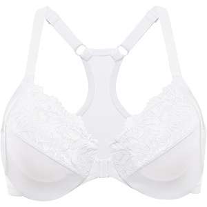 image:imageDELIMIRA Womens Racerback Front Closure Bras Lace Plus Size Full Coverage Underwire Unlined Support BraWhite