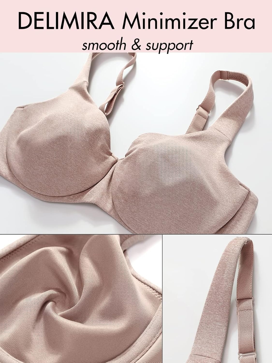image:imageDELIMIRA Minimizer Bras for Women Full Coverage Plus Size Underwire Unlined Supportive Seamless BraCameo Heather