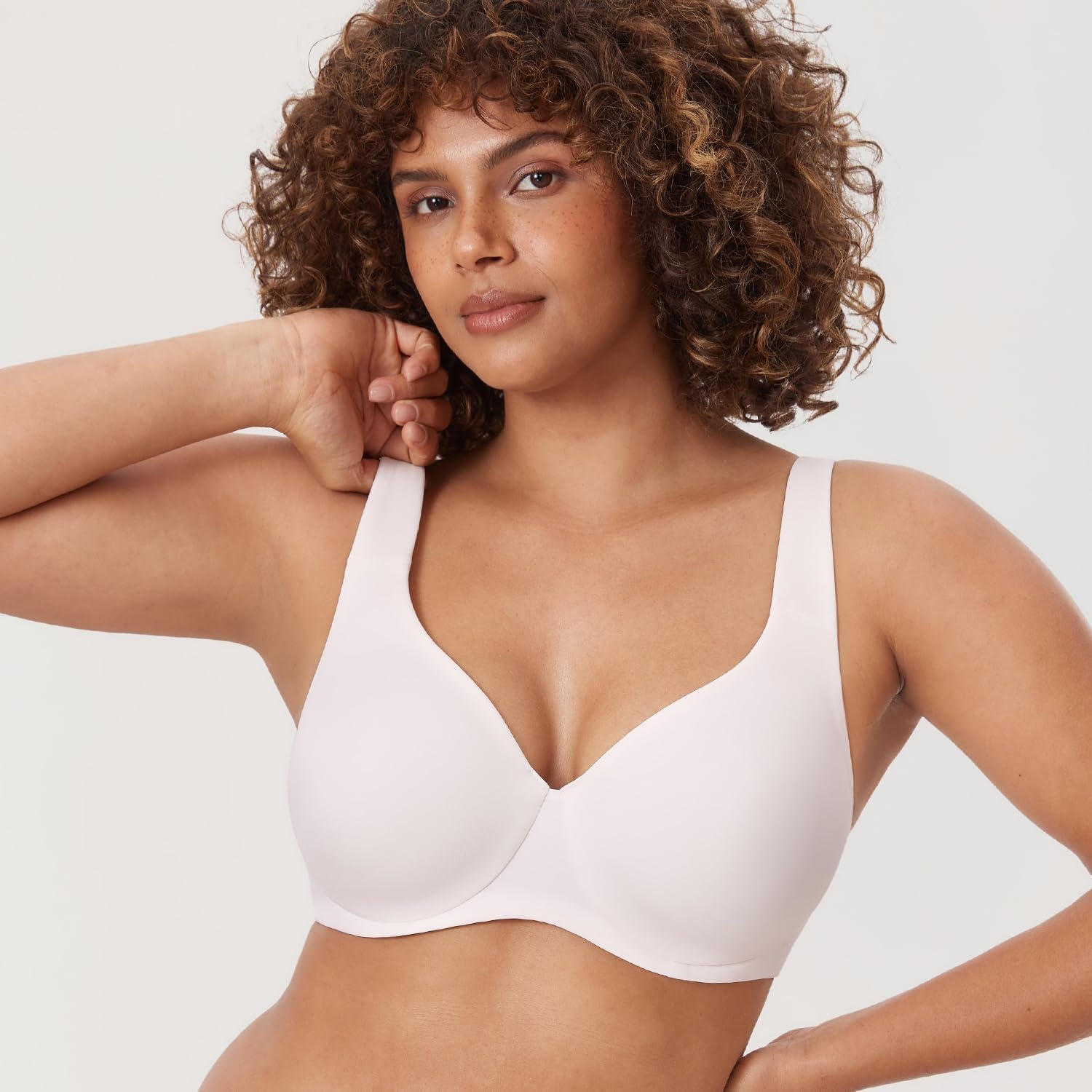 image:imageDELIMIRA Minimizer Bras for Women Full Coverage Plus Size Underwire Unlined Supportive Seamless BraCoconut White