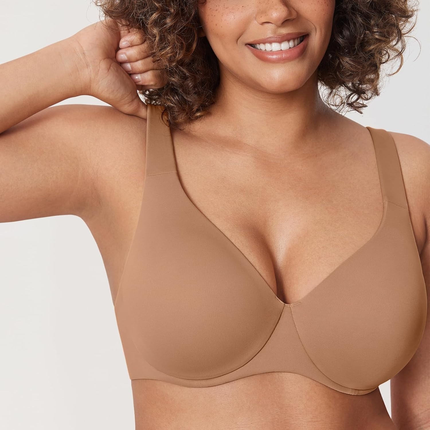 image:imageDELIMIRA Minimizer Bras for Women Full Coverage Plus Size Underwire Unlined Supportive Seamless BraGravel Beige