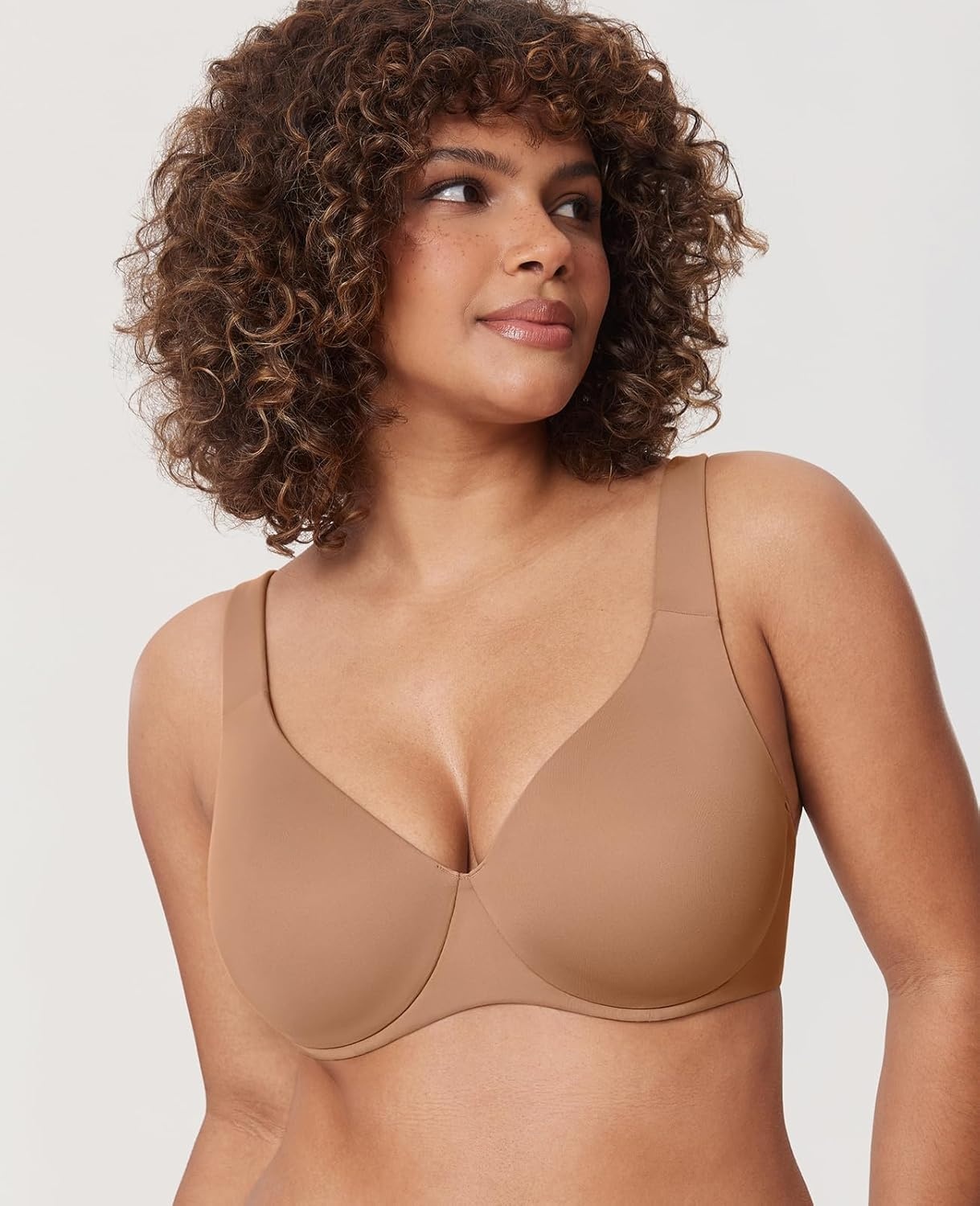 image:imageDELIMIRA Minimizer Bras for Women Full Coverage Plus Size Underwire Unlined Supportive Seamless BraGravel Beige