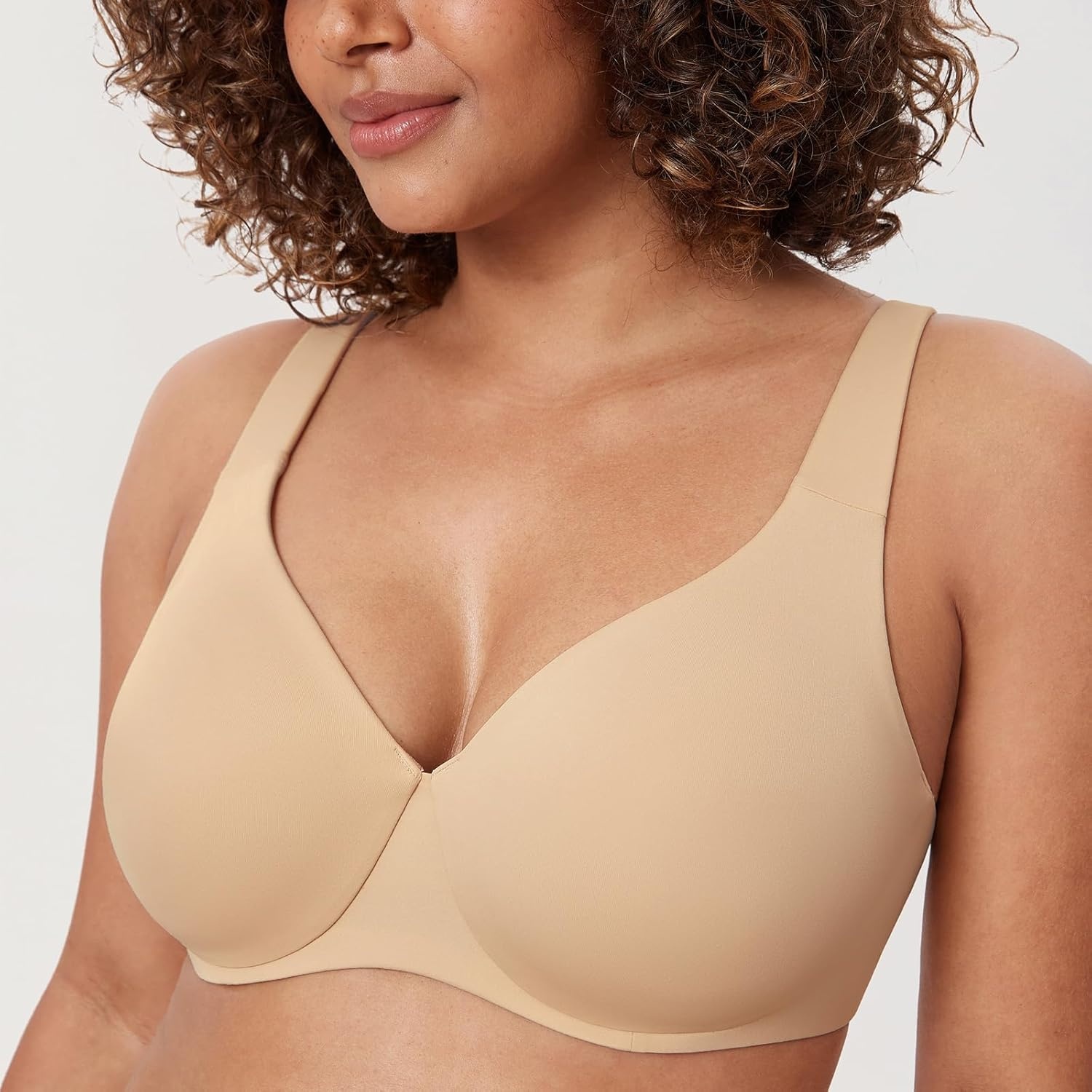 image:imageDELIMIRA Minimizer Bras for Women Full Coverage Plus Size Underwire Unlined Supportive Seamless BraLight Oatmeal