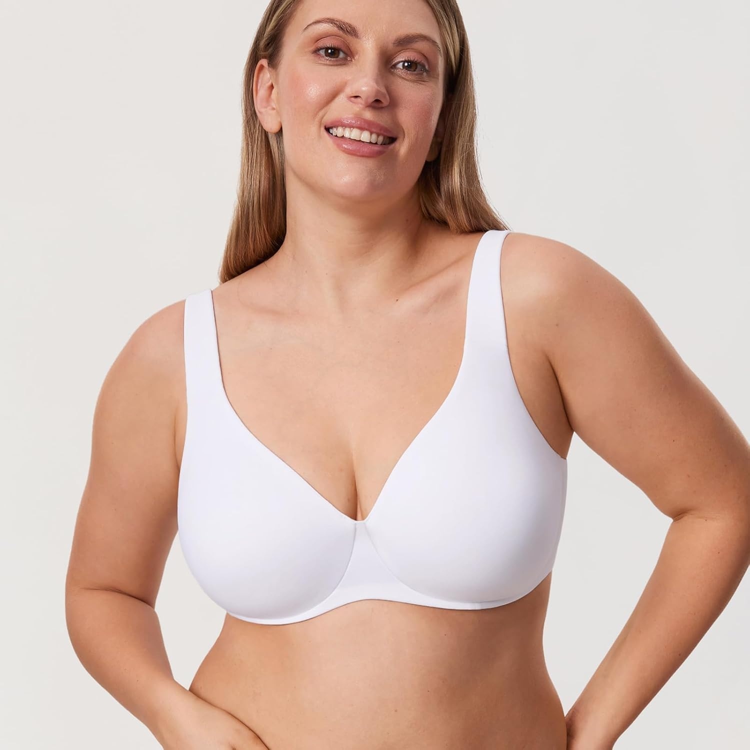 image:imageDELIMIRA Minimizer Bras for Women Full Coverage Plus Size Underwire Unlined Supportive Seamless BraWhite