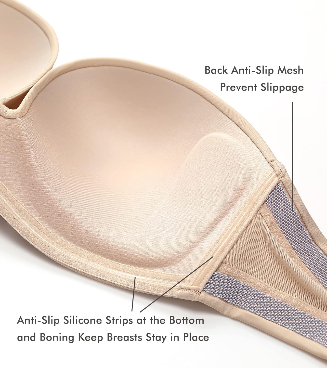 image:imageDELIMIRA Womens Strapless Bra Plunge Push Up for Big Busted Seamless Slightly Lined Support Lift Plus Size InvisibleBeige