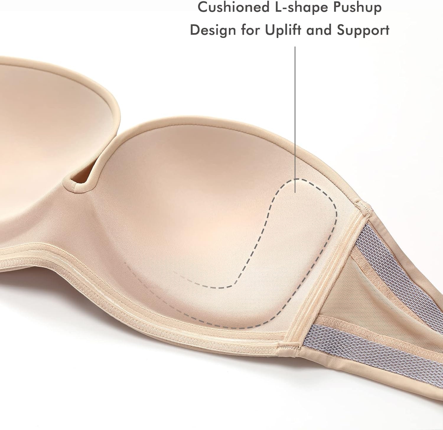 image:imageDELIMIRA Womens Strapless Bra Plunge Push Up for Big Busted Seamless Slightly Lined Support Lift Plus Size InvisibleBeige