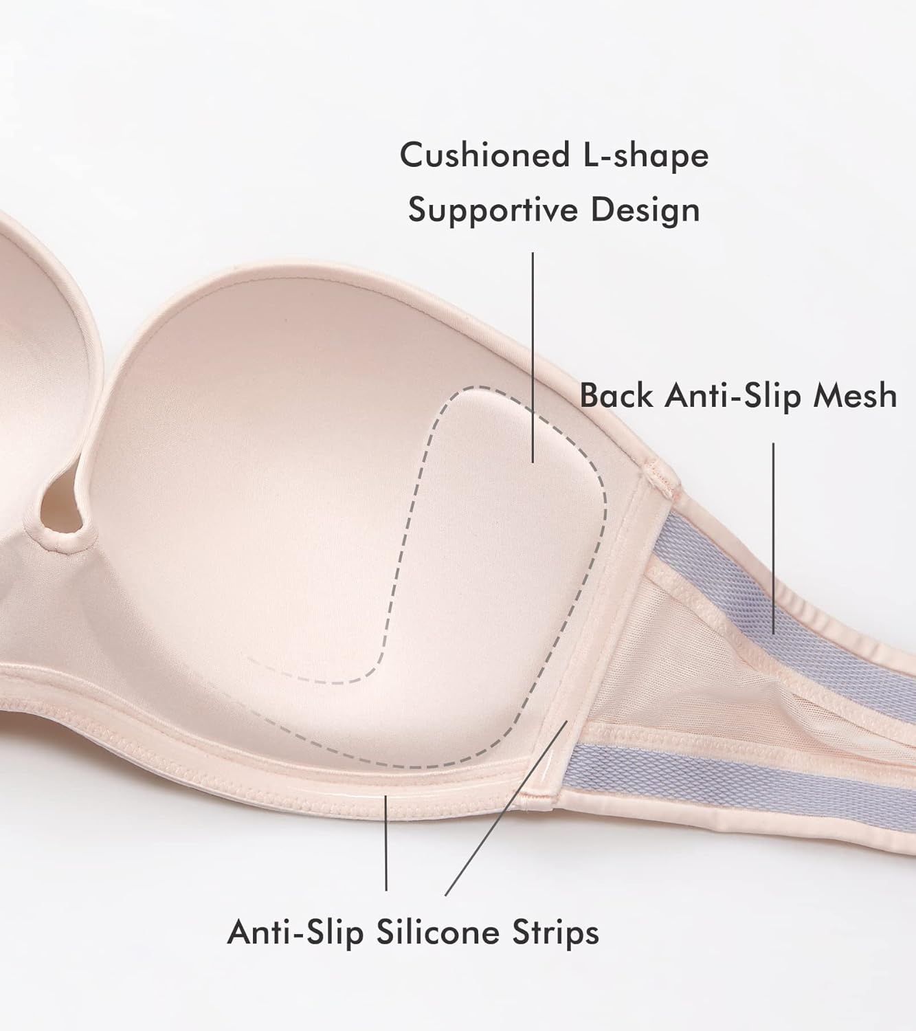 image:imageDELIMIRA Womens Strapless Bra Plunge Push Up for Big Busted Seamless Slightly Lined Support Lift Plus Size InvisibleRose White
