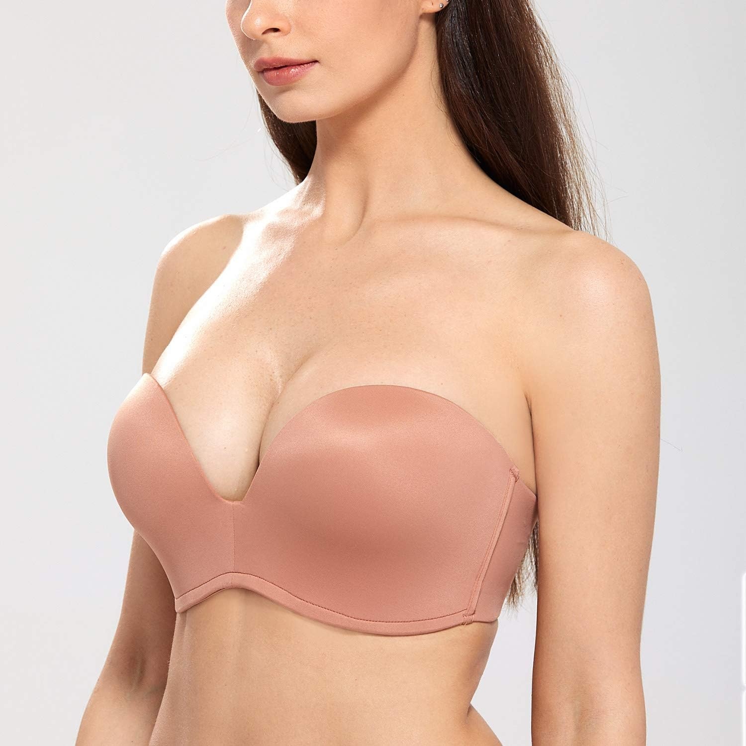 image:imageDELIMIRA Womens Strapless Bra Plunge Push Up for Big Busted Seamless Slightly Lined Support Lift Plus Size InvisibleSun Kissed
