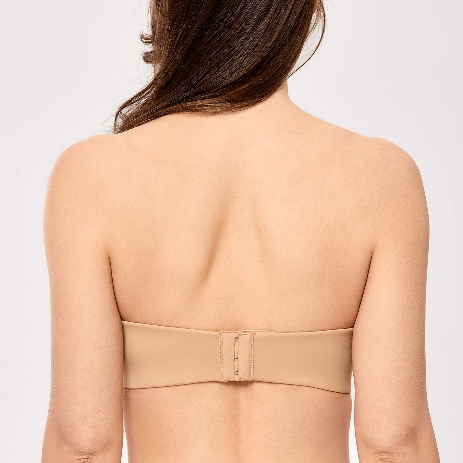 image:imageDELIMIRA Womens Strapless Bra Plunge Push Up for Big Busted Seamless Slightly Lined Support Lift Plus Size InvisibleTaupe Tan