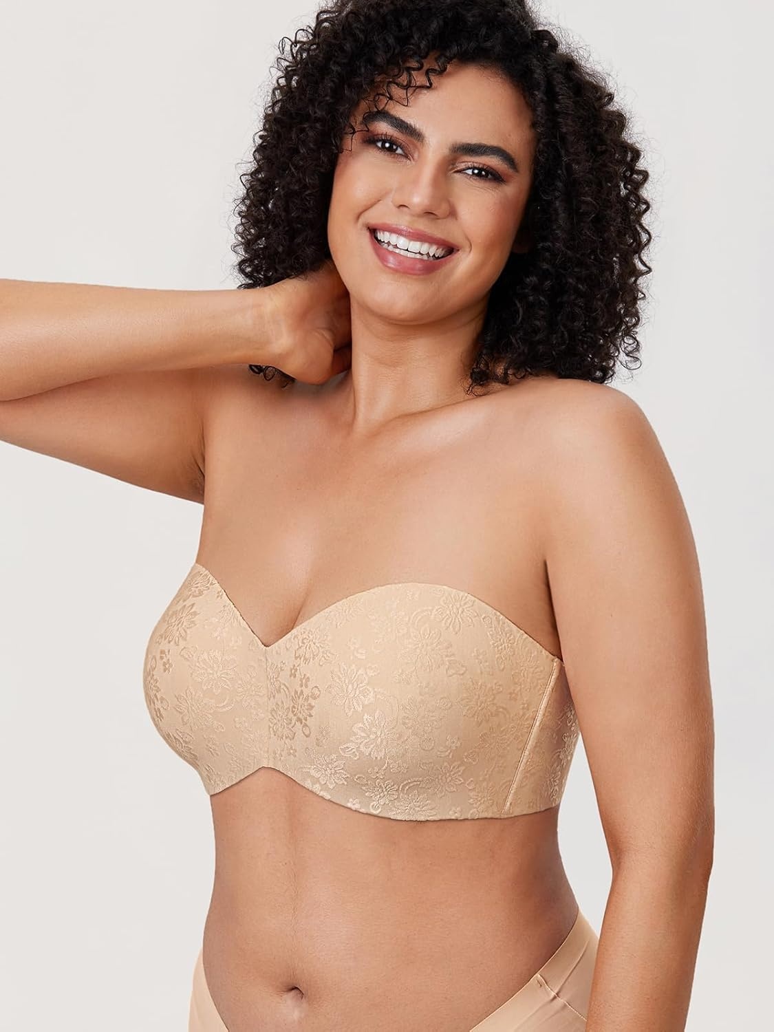 image:imageDELIMIRA Womens Strapless Jacquard Minimizer Bra Plus Size Underwire NonPaddedBeige