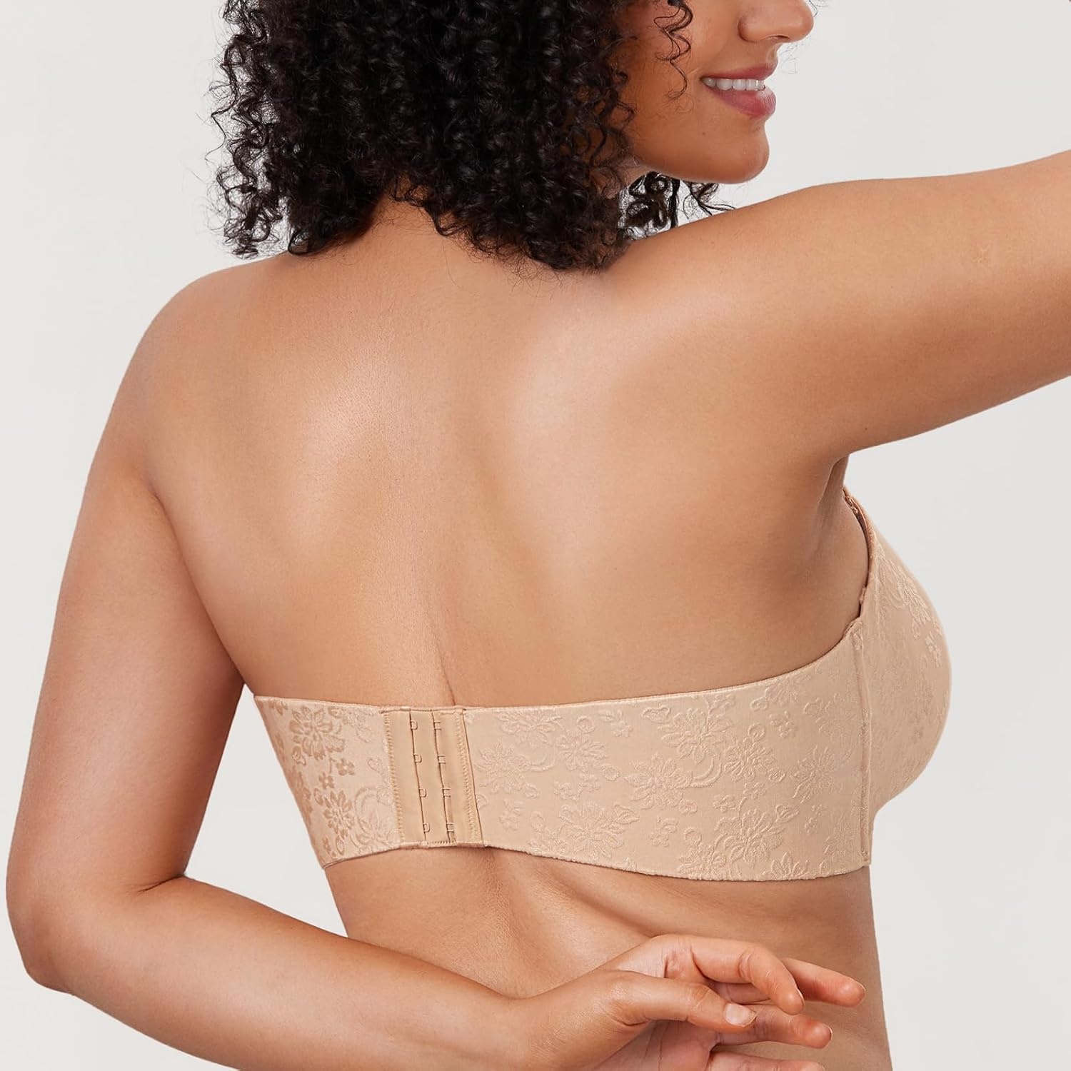 image:imageDELIMIRA Womens Strapless Jacquard Minimizer Bra Plus Size Underwire NonPaddedBeige