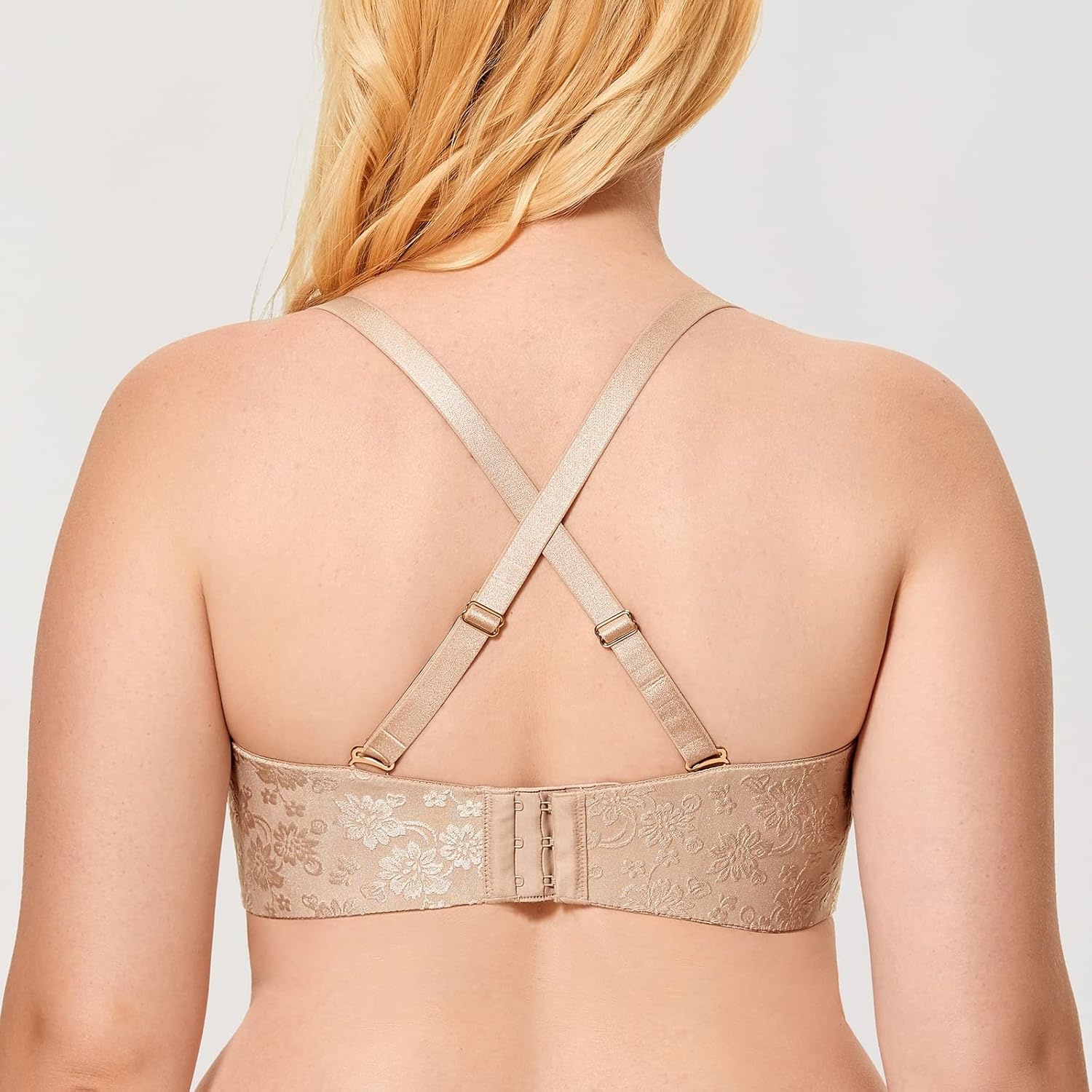 image:imageDELIMIRA Womens Strapless Jacquard Minimizer Bra Plus Size Underwire NonPaddedCashew