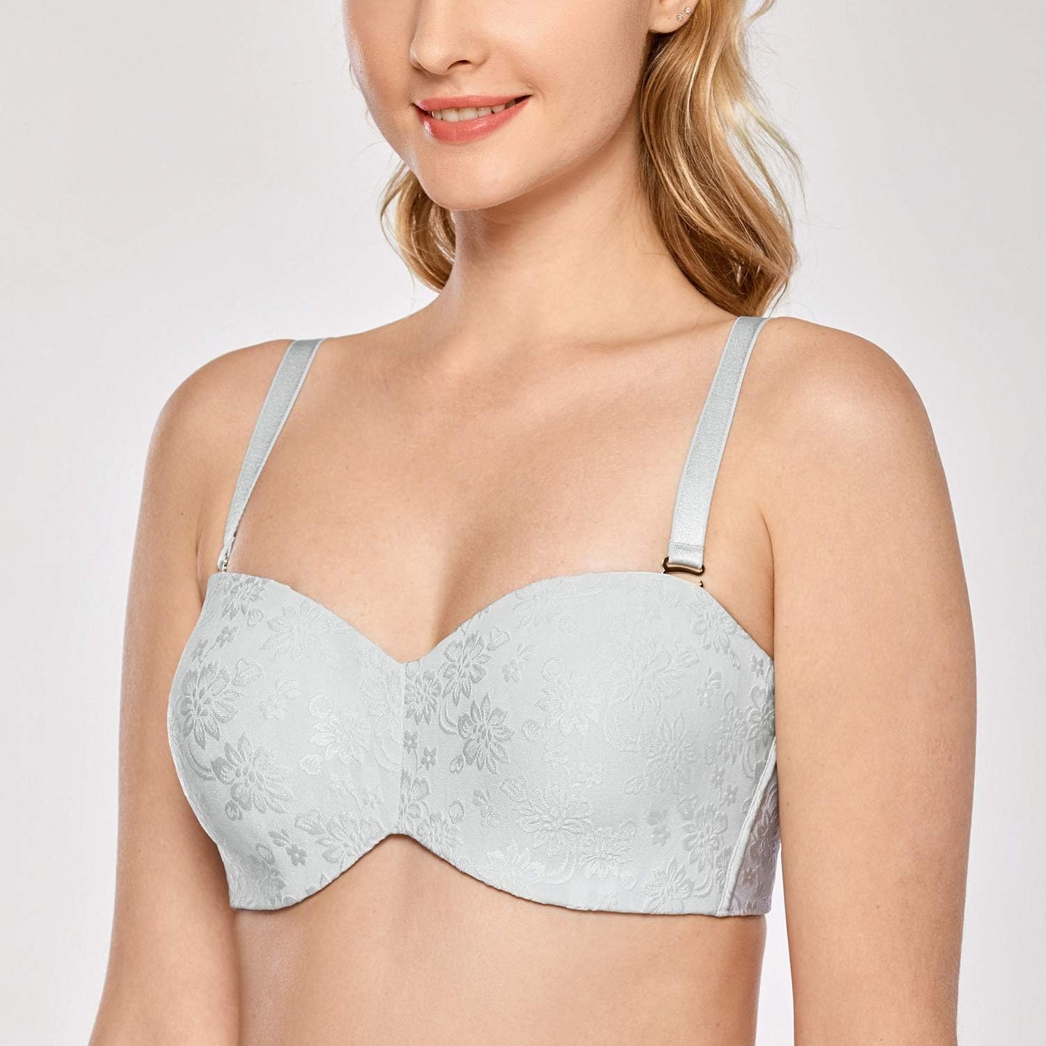image:imageDELIMIRA Womens Strapless Jacquard Minimizer Bra Plus Size Underwire NonPaddedFrench Gray