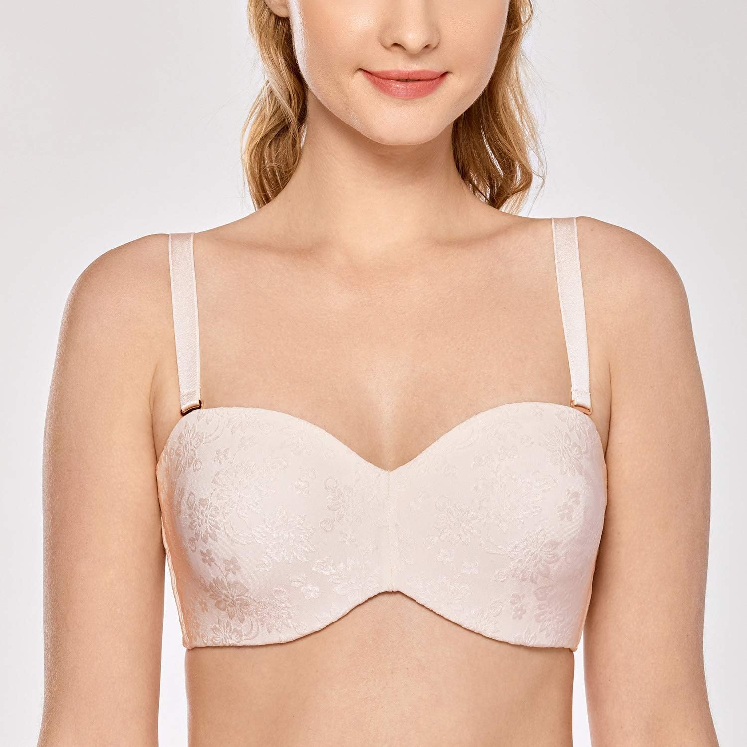 image:imageDELIMIRA Womens Strapless Jacquard Minimizer Bra Plus Size Underwire NonPaddedRose White