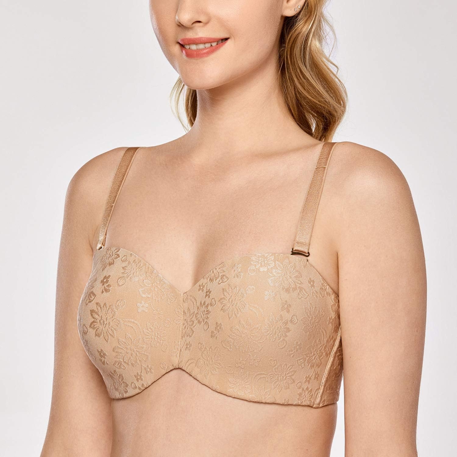 image:imageDELIMIRA Womens Strapless Jacquard Minimizer Bra Plus Size Underwire NonPaddedTaupe Tan