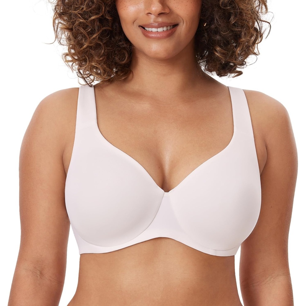 image:imageDELIMIRA Minimizer Bras for Women Full Coverage Plus Size Underwire Unlined Supportive Seamless BraCoconut White