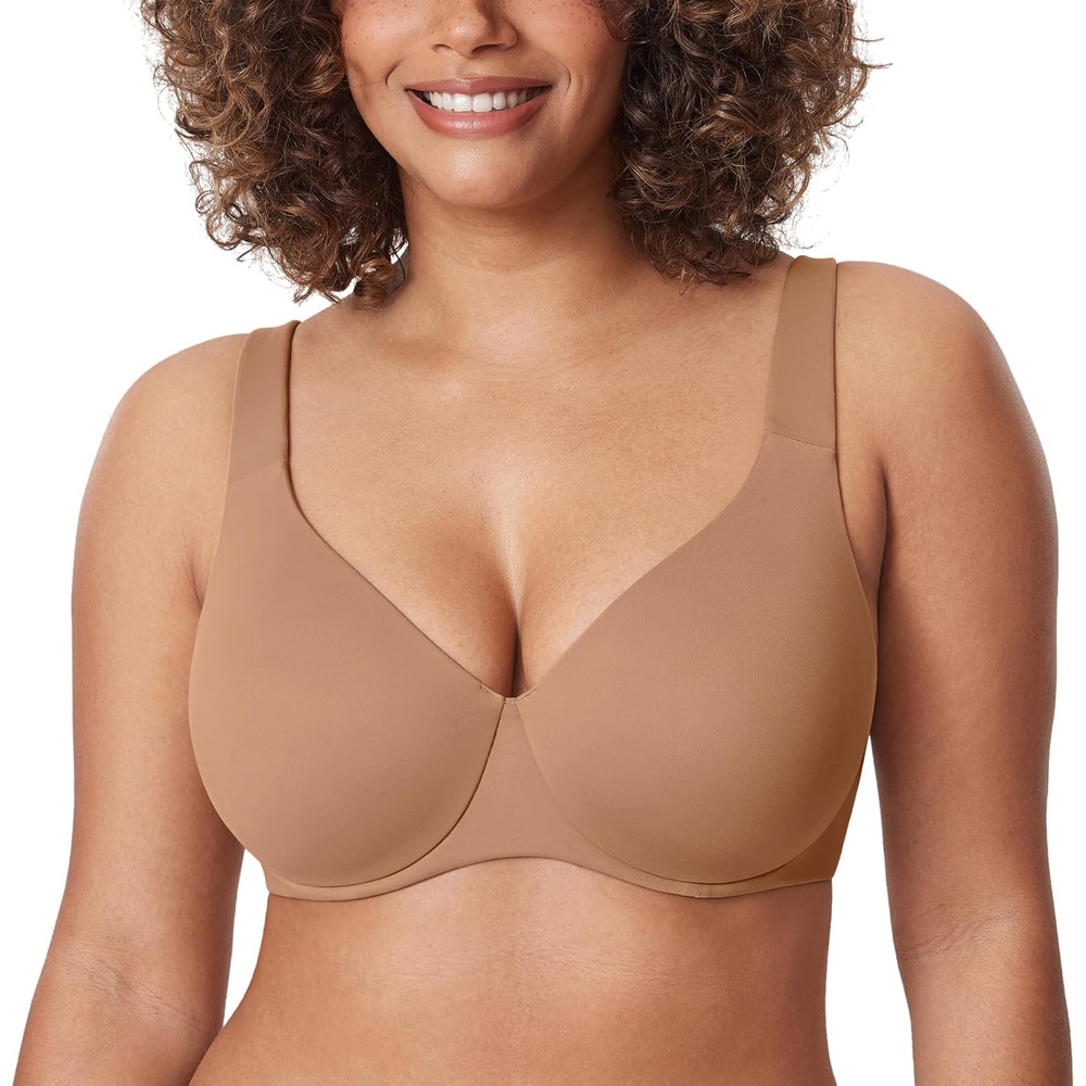 image:imageDELIMIRA Minimizer Bras for Women Full Coverage Plus Size Underwire Unlined Supportive Seamless BraGravel Beige