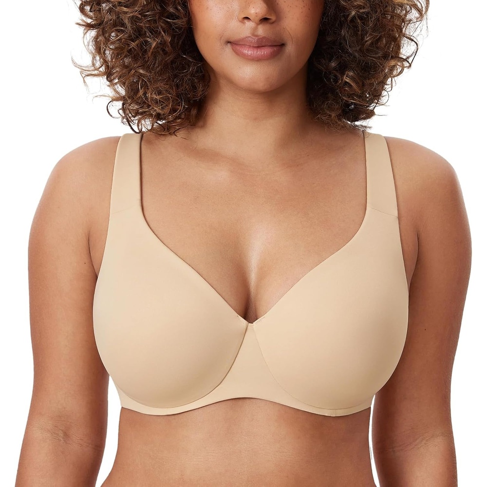 image:imageDELIMIRA Minimizer Bras for Women Full Coverage Plus Size Underwire Unlined Supportive Seamless BraLight Oatmeal