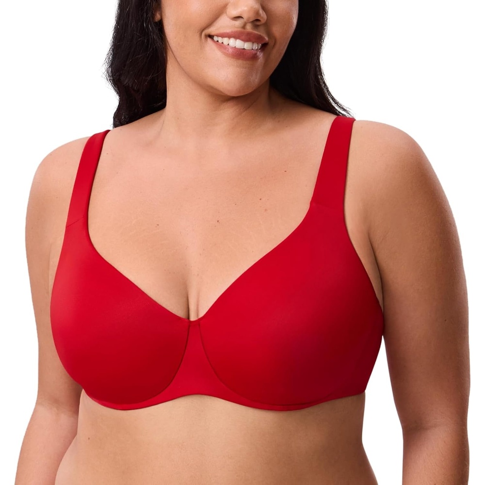 image:imageDELIMIRA Minimizer Bras for Women Full Coverage Plus Size Underwire Unlined Supportive Seamless BraLipstick Red