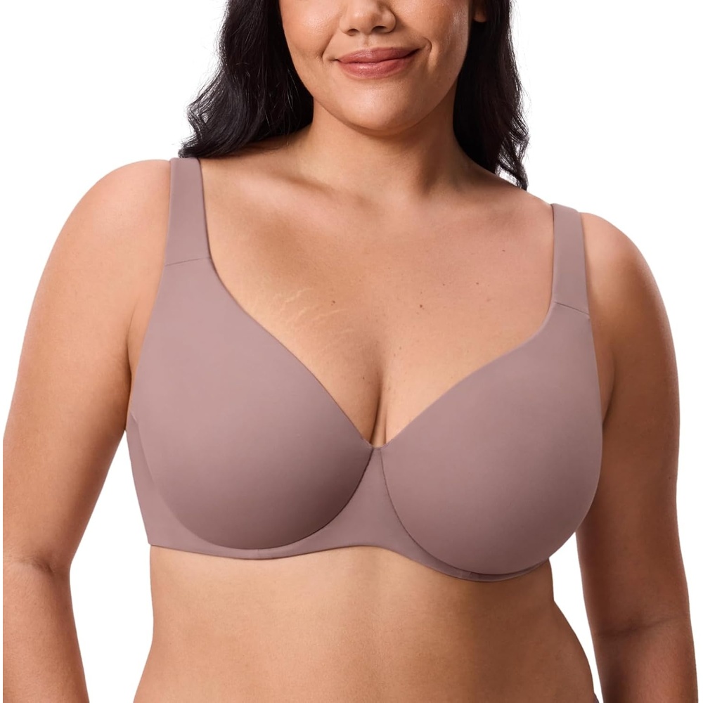image:imageDELIMIRA Minimizer Bras for Women Full Coverage Plus Size Underwire Unlined Supportive Seamless BraMochaccino