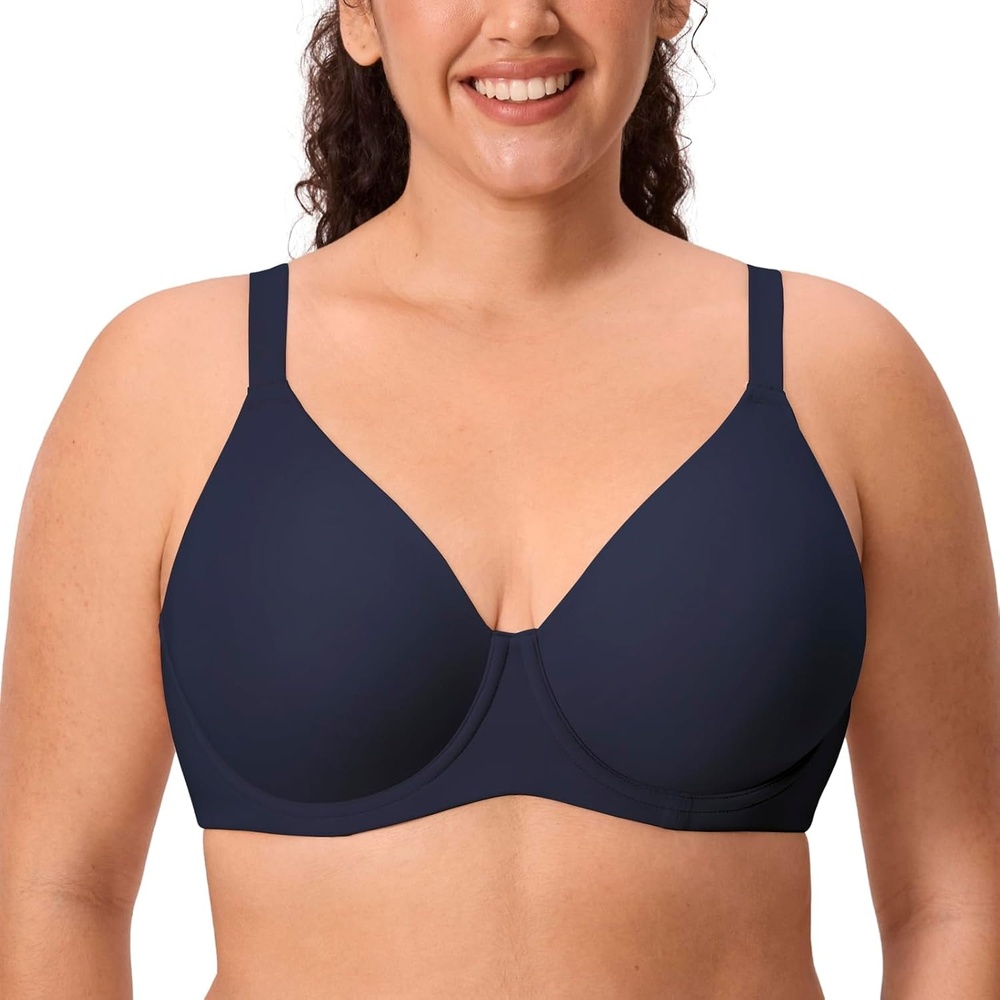 image:imageDELIMIRA Womens Inbarely Lift Full Coverage Bras Plus Size Unlined T Shirt Underwire Seamless Bra Back SmoothingDeep Ocean Blue