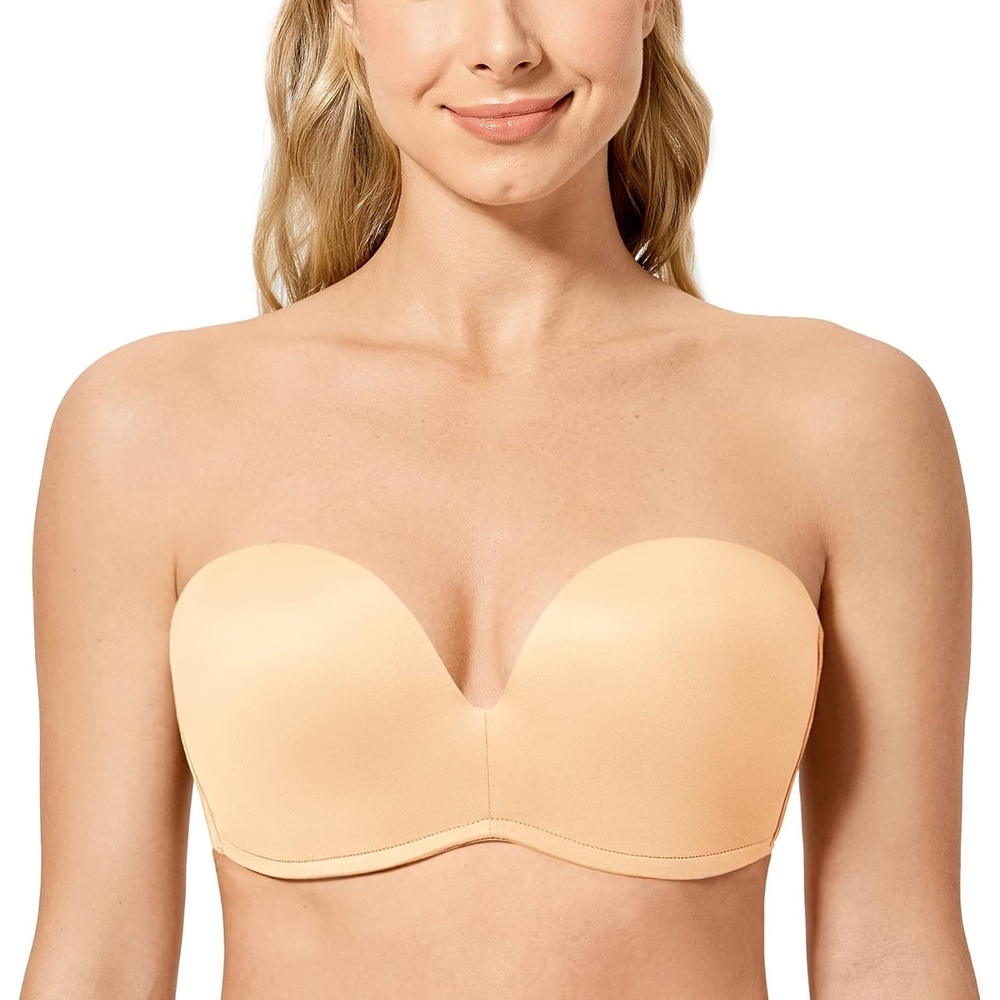 image:imageDELIMIRA Womens Strapless Bra Plunge Push Up for Big Busted Seamless Slightly Lined Support Lift Plus Size InvisiblePeach Dew