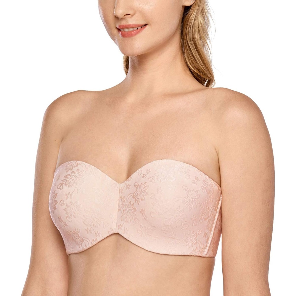 image:imageDELIMIRA Womens Strapless Jacquard Minimizer Bra Plus Size Underwire NonPaddedApricot Pink