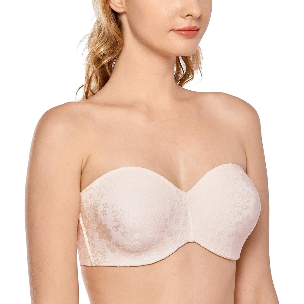 image:imageDELIMIRA Womens Strapless Jacquard Minimizer Bra Plus Size Underwire NonPaddedRose White