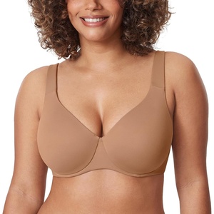 image:imageDELIMIRA Minimizer Bras for Women Full Coverage Plus Size Underwire Unlined Supportive Seamless BraGravel Beige