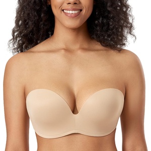 image:imageDELIMIRA Womens Strapless Bra Plunge Push Up for Big Busted Seamless Slightly Lined Support Lift Plus Size InvisibleBeige