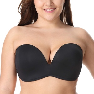 image:imageDELIMIRA Womens Strapless Bra Plunge Push Up for Big Busted Seamless Slightly Lined Support Lift Plus Size InvisibleBlack