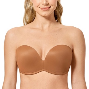 image:imageDELIMIRA Womens Strapless Bra Plunge Push Up for Big Busted Seamless Slightly Lined Support Lift Plus Size InvisibleNutmeg Brown
