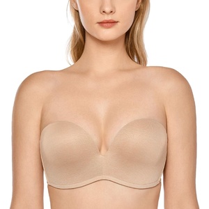 image:imageDELIMIRA Womens Strapless Bra Plunge Push Up for Big Busted Seamless Slightly Lined Support Lift Plus Size InvisibleOatmeal Heather