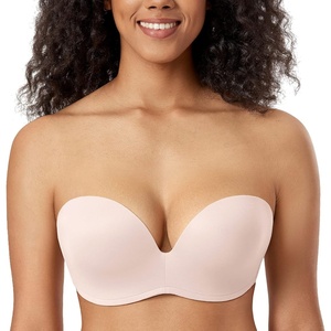 image:imageDELIMIRA Womens Strapless Bra Plunge Push Up for Big Busted Seamless Slightly Lined Support Lift Plus Size InvisibleRose White