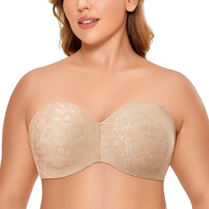 image:imageDELIMIRA Womens Strapless Jacquard Minimizer Bra Plus Size Underwire NonPaddedCashew