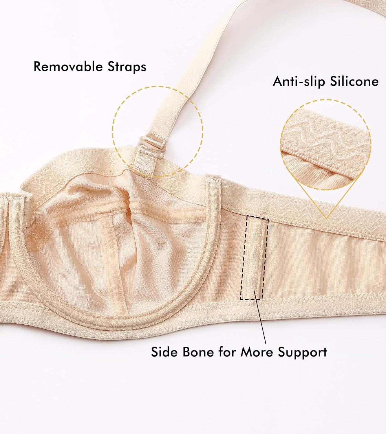 image:imageDELIMIRA Womens Strapless Bra Plus Size Underwire Convertible Non PaddedBeige