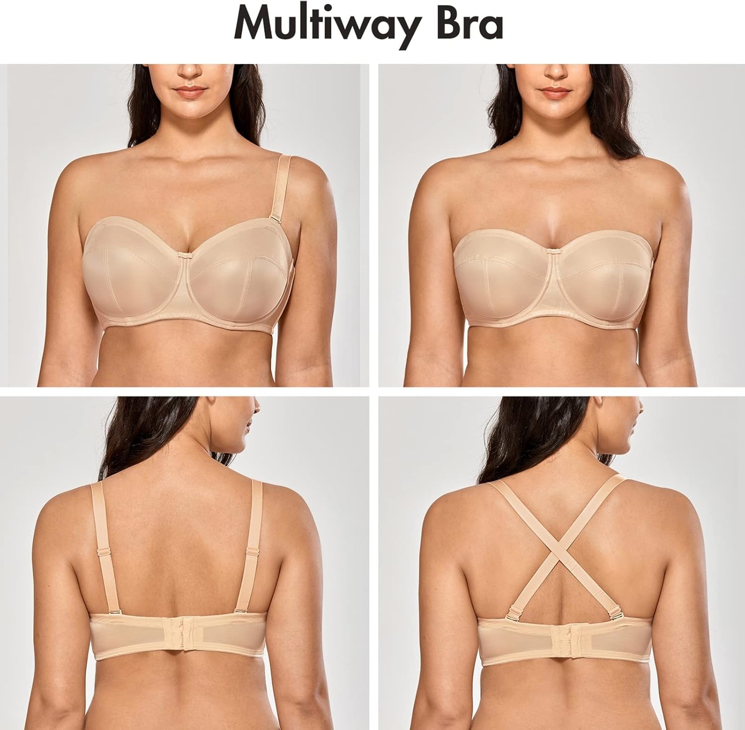 image:imageDELIMIRA Womens Strapless Bra Plus Size Underwire Convertible Non PaddedBeige