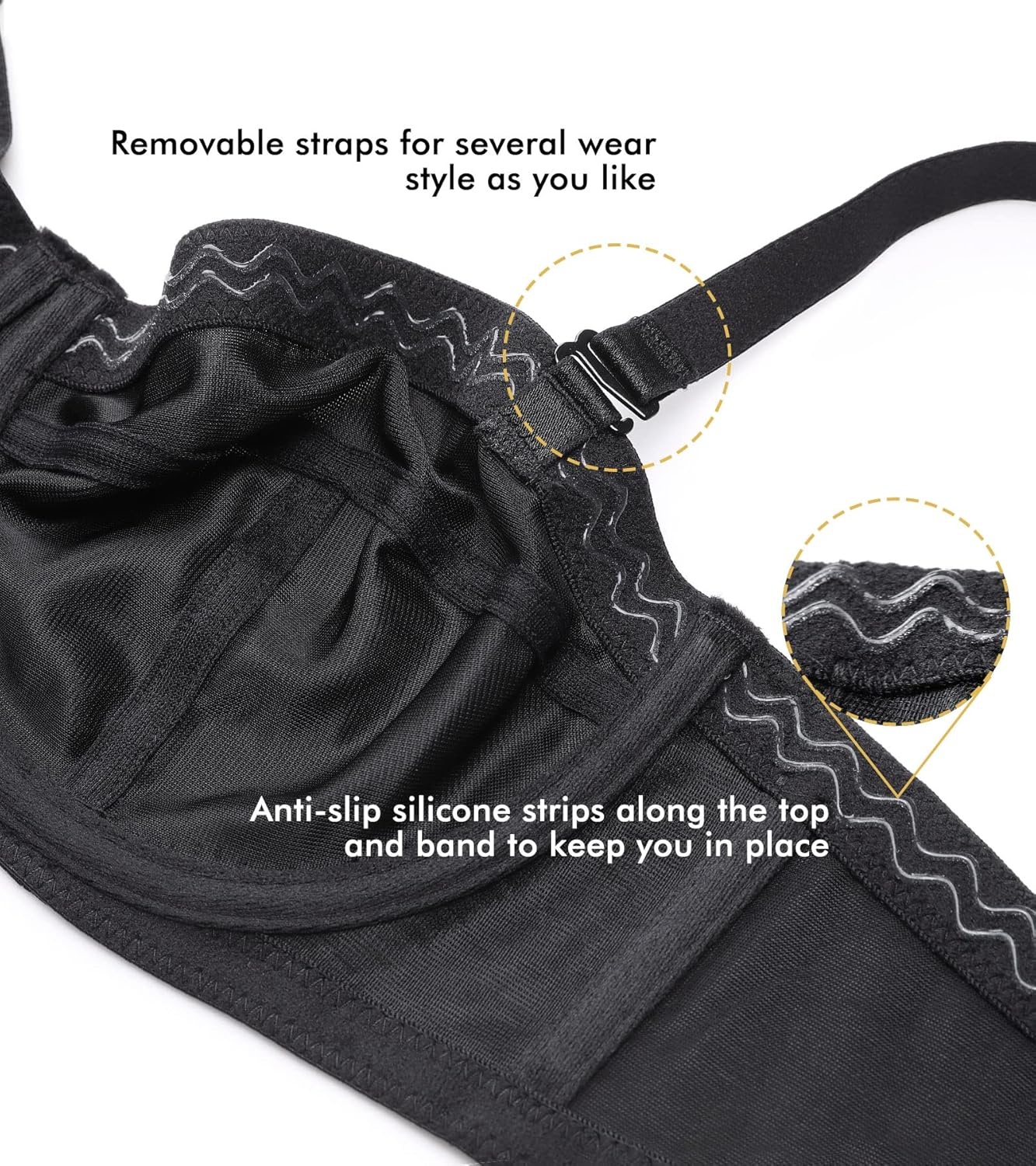 image:imageDELIMIRA Womens Strapless Bra Plus Size Underwire Convertible Non PaddedBlack