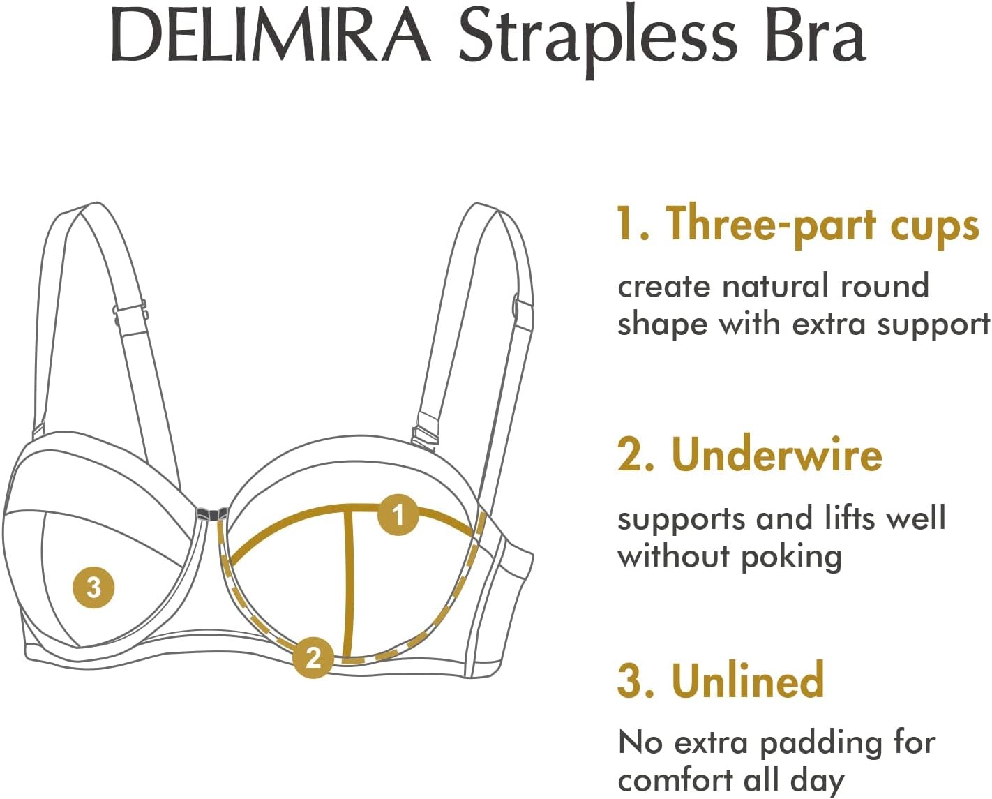 image:imageDELIMIRA Womens Strapless Bra Plus Size Underwire Convertible Non PaddedTaupe