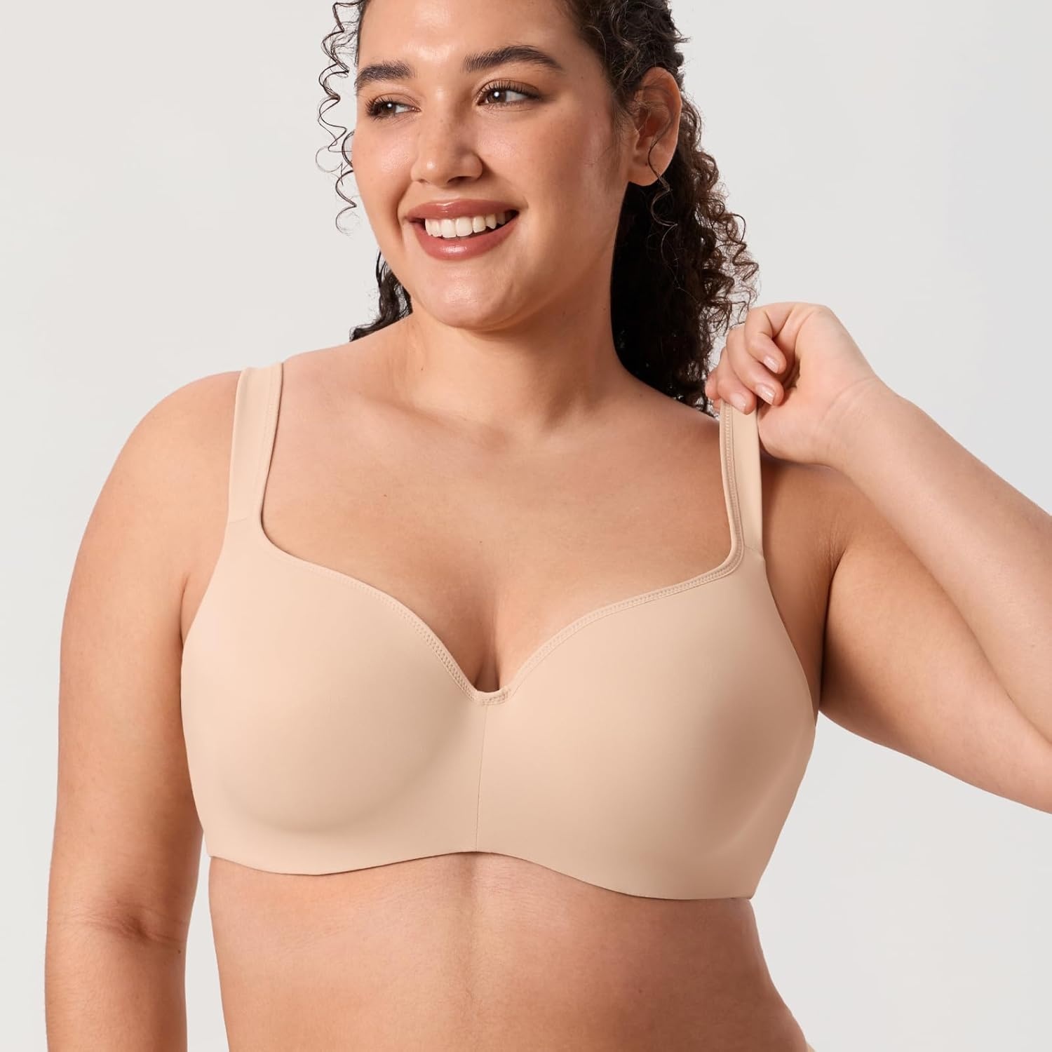 image:imageDELIMIRA Womens Balconette Bra Full Coverage Plus Size Tshirt Underwire Back Smoothing Seamless BrasBeige