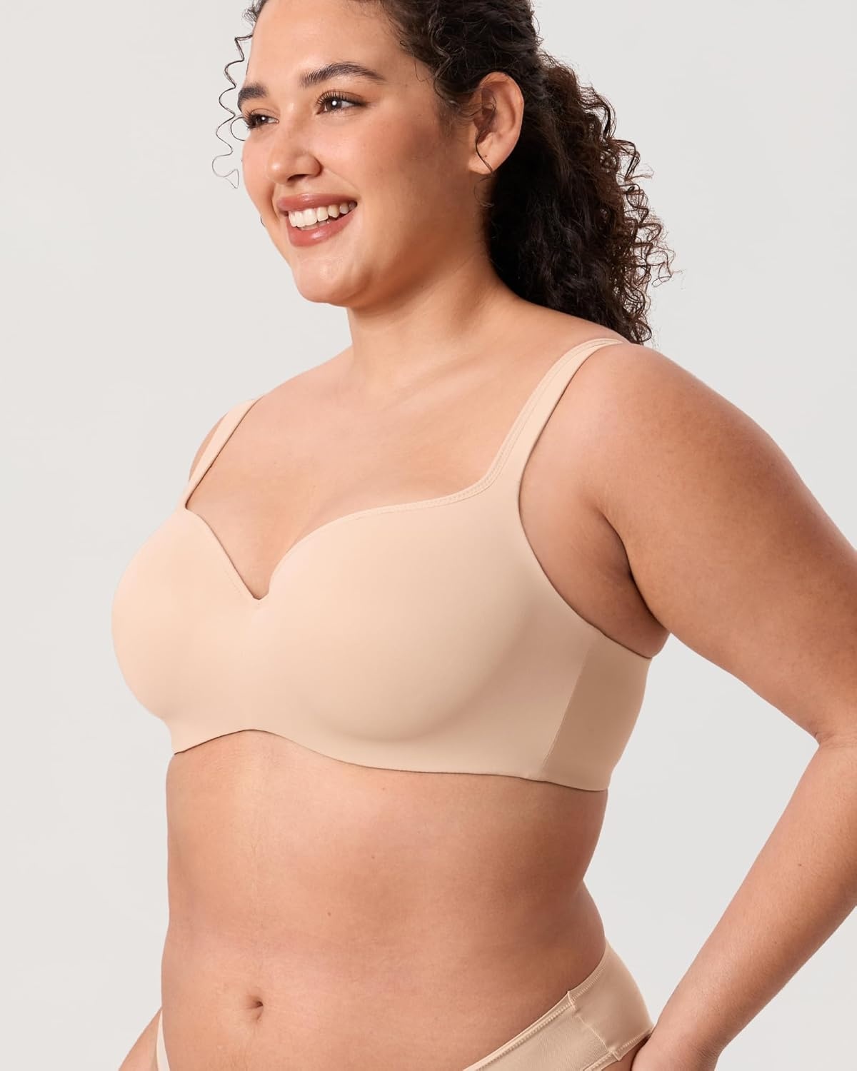image:imageDELIMIRA Womens Balconette Bra Full Coverage Plus Size Tshirt Underwire Back Smoothing Seamless BrasBeige
