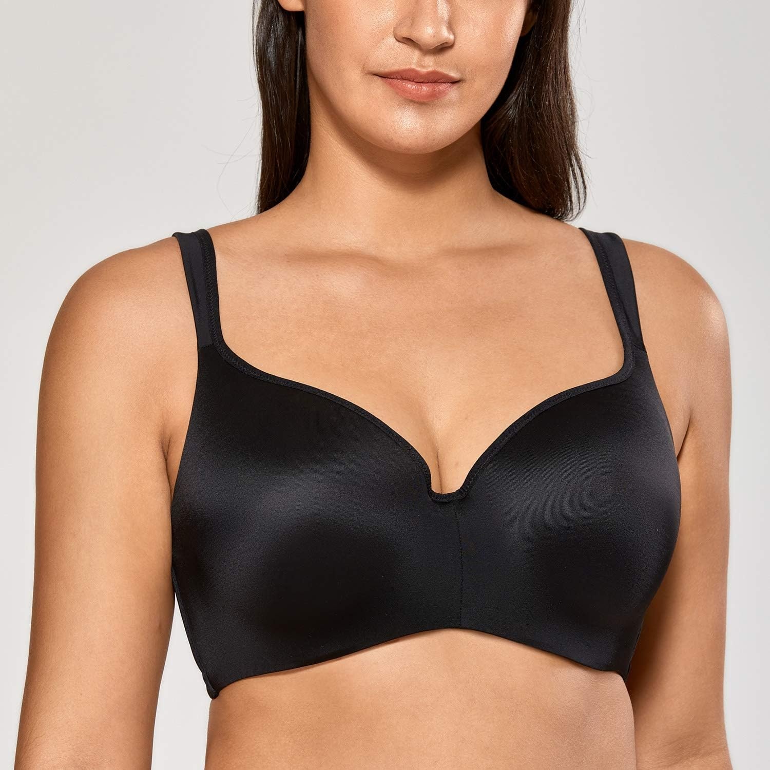 image:imageDELIMIRA Womens Balconette Bra Full Coverage Plus Size Tshirt Underwire Back Smoothing Seamless BrasBlack